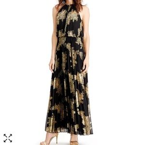 MSK Metallic Print Pleated Gown